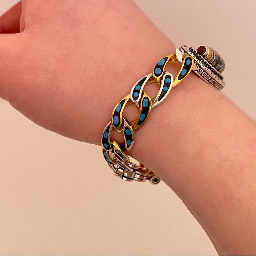 Vintage Chinese STERLING SILVER Gold Plated Turquoise Unique Whimsical Bracelet - Picture 14 of 16